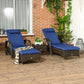 Patio Rattan Lounge Set, Wheeled Wicker Chaise Lounge Chair and Table with Tempered Glass Top, Dark Blue