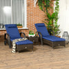Patio Rattan Lounge Set, Wheeled Wicker Chaise Lounge Chair and Table with Tempered Glass Top, Dark Blue