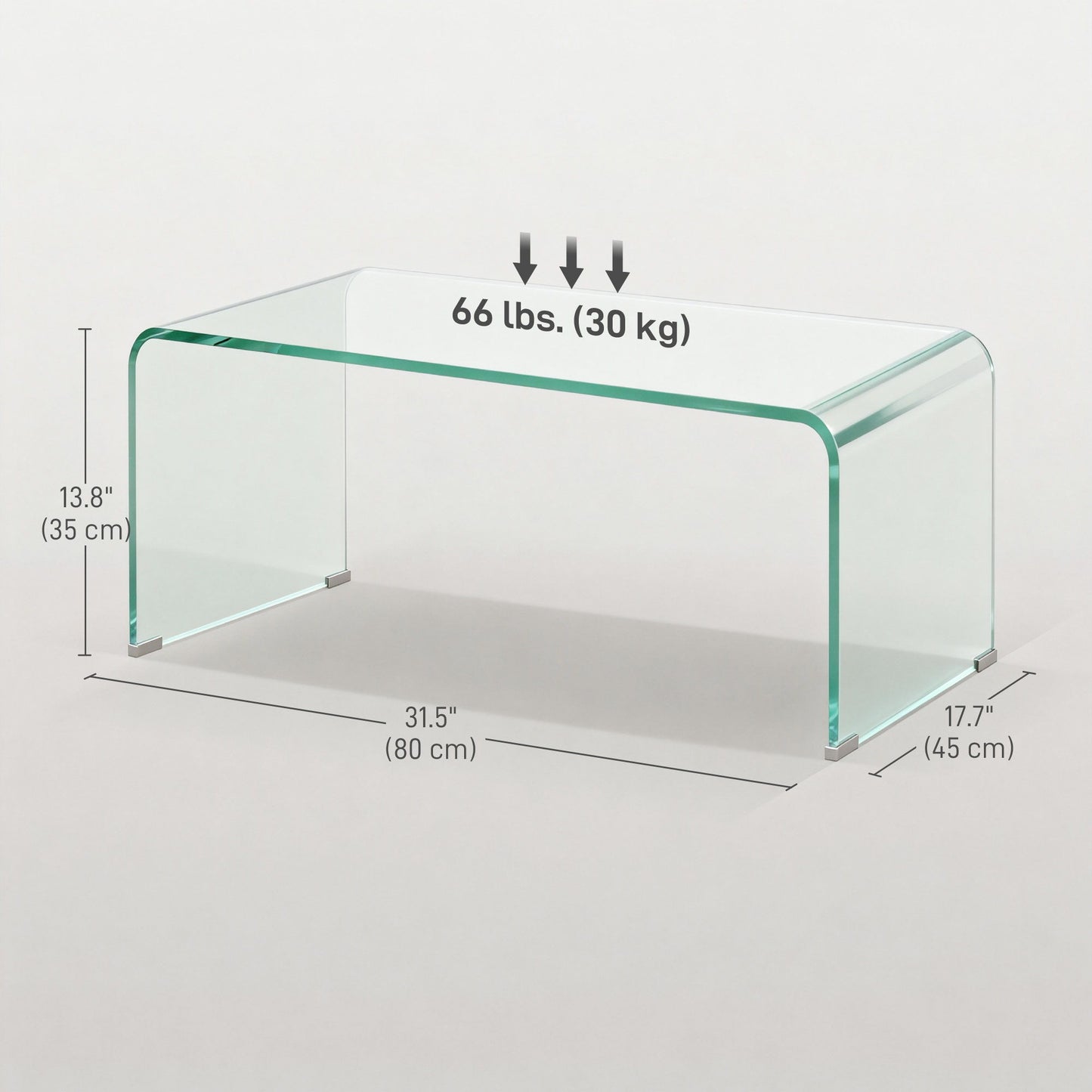 Glass Coffee Table, Clear Coffee Table for Living Room, Modern Rectangle Center Table with Safe Rounded Edges