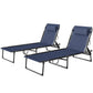 2 PCs Folding Lounge Chair, Adjustable Chaise Lounge with Headrest, Reclining Lounger Cot for Camping, Hiking, Dark Blue