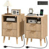 Nightstand Set of 2 with Charging Station - Oak