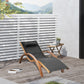Outdoor Wood Chaise Lounge Chair Recliner Patio Camping with Headrest, Teak & Black