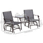 Double Patio Glider Chair with Glass Top Center Table, Outdoor Glider Loveseat with High Back, All Weather Breathable Mesh Fabric for Garden, Backyard, Deck, Grey