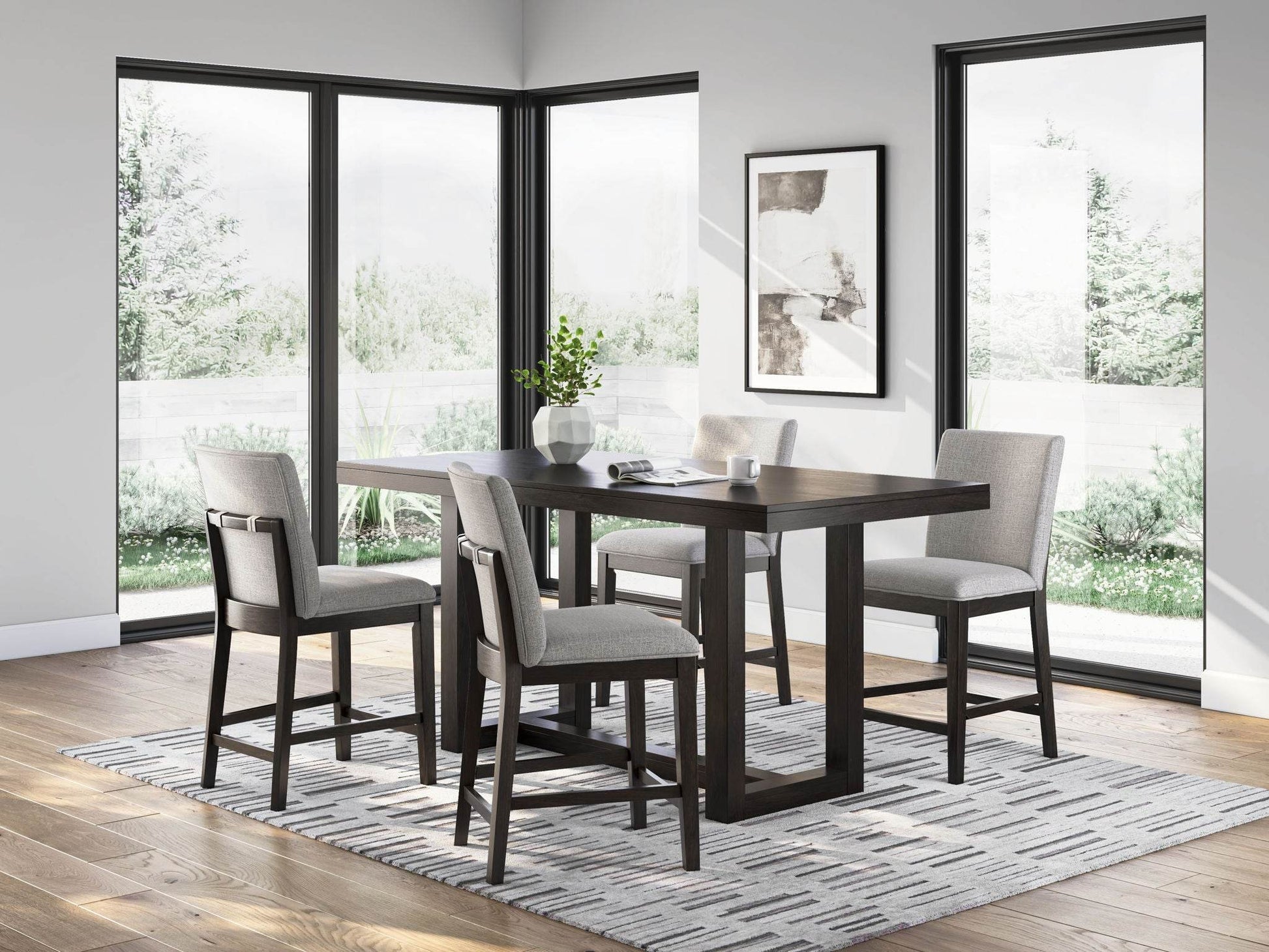 Neymorton - Dark Grayish Brown - 5 Pc. - Rectangular Dining Room Counter Table, 4 Barstools - Forward Furniture
