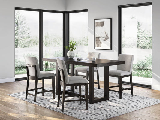 Neymorton - Dark Grayish Brown - 5 Pc. - Rectangular Dining Room Counter Table, 4 Barstools - Forward Furniture