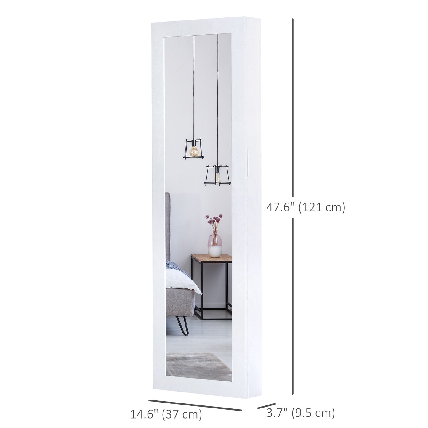 Mirror Jewellery Cabinet Armoire with Full Length Mirror, Wall Mounted Jewellery Organizer, White