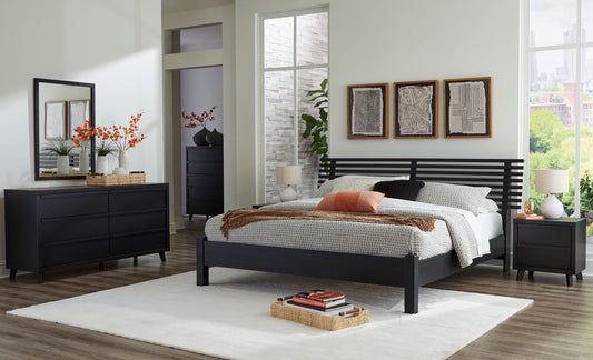 Danziar - 7 Pc. - Dresser, Mirror, King Slat Panel Bed With Low Footboard, 2 Nightstands - Black