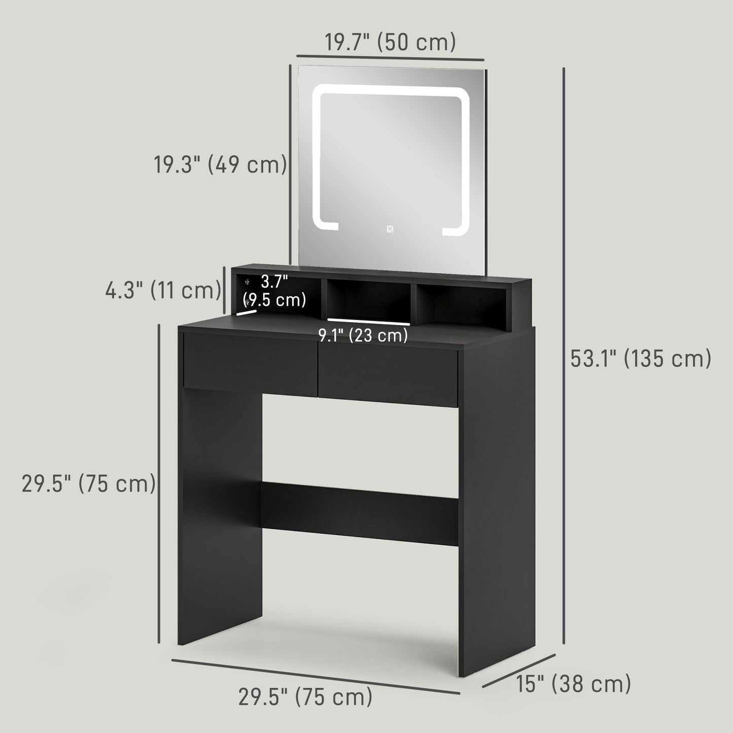 Makeup Vanity Desk with LED Mirror and Drawers - Black