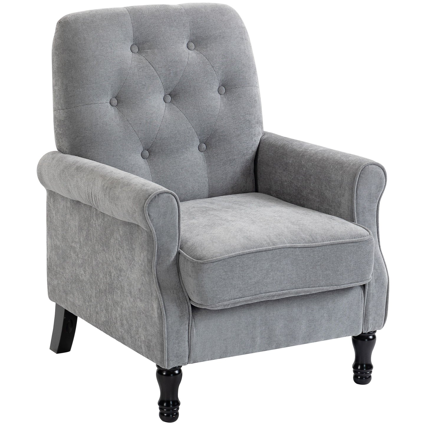 Accent Chair, Mid-Century Modern Armchair with Thick Padded Seat, Spring Cushion, Solid Wood Legs, Grey