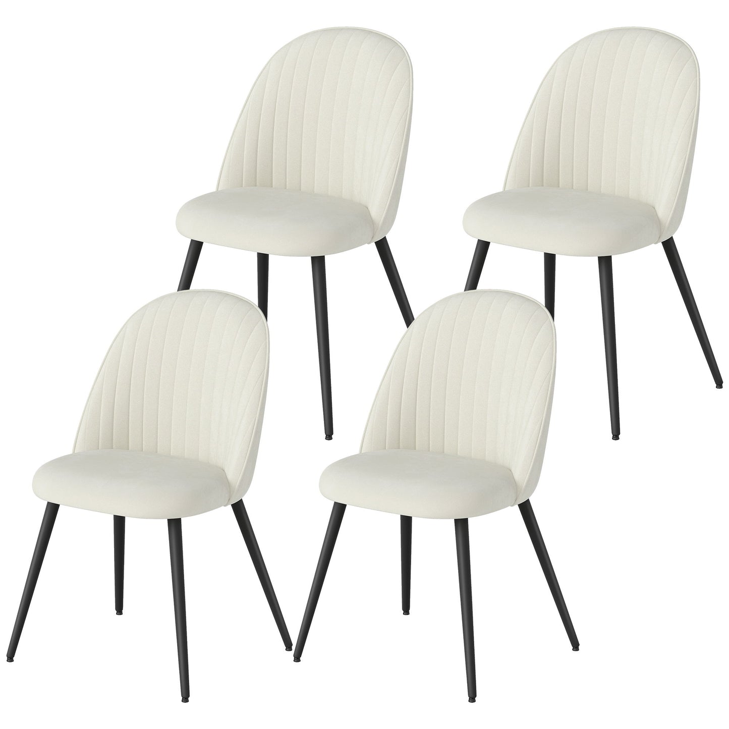Set of 4 Modern Dining Chairs, Velvet Upholstered Kitchen Chairs with Steel Legs for Living Room, Cream White