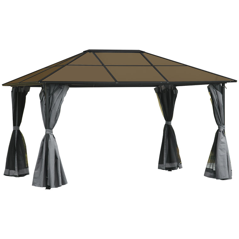 10' x 13' Grey Hardtop Gazebo with Mesh Curtains
