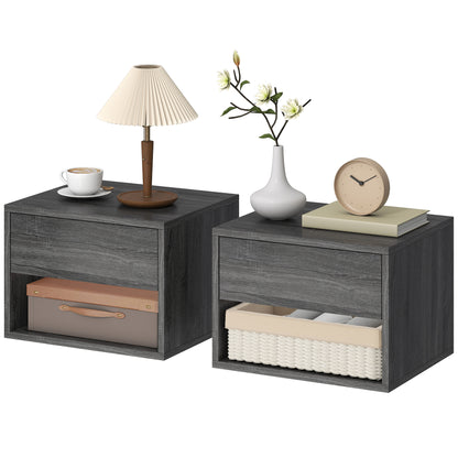 Floating Nightstand Set of 2 with Drawer - Grey