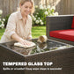 3 Pieces Patio Furniture Set with Cushions, Outdoor PE Rattan Wicker Conversation Corner Sofa Set with Glass Top Table