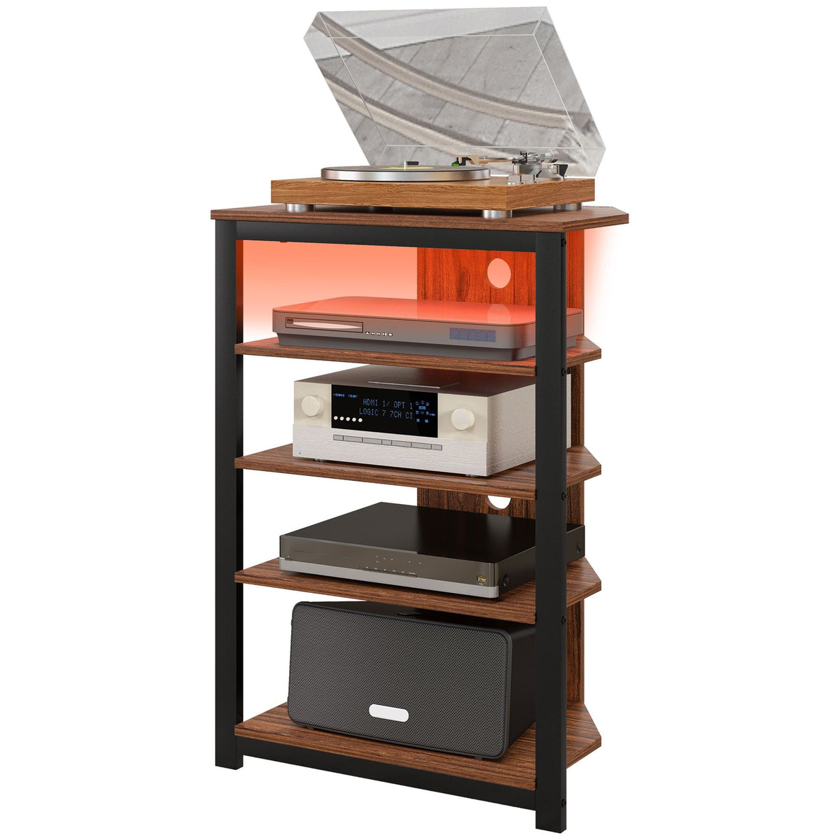 29" TV Stand with 4-Tier Shelves and LED Lights