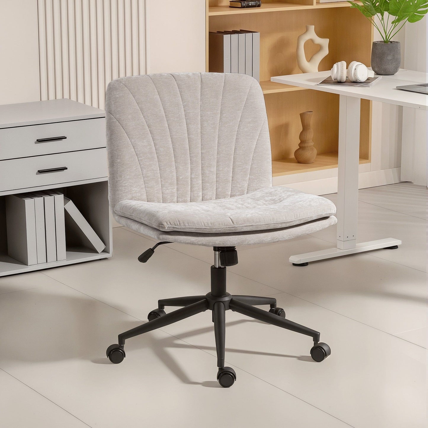 Armless Criss Cross Office Chair with Wheels - Beige