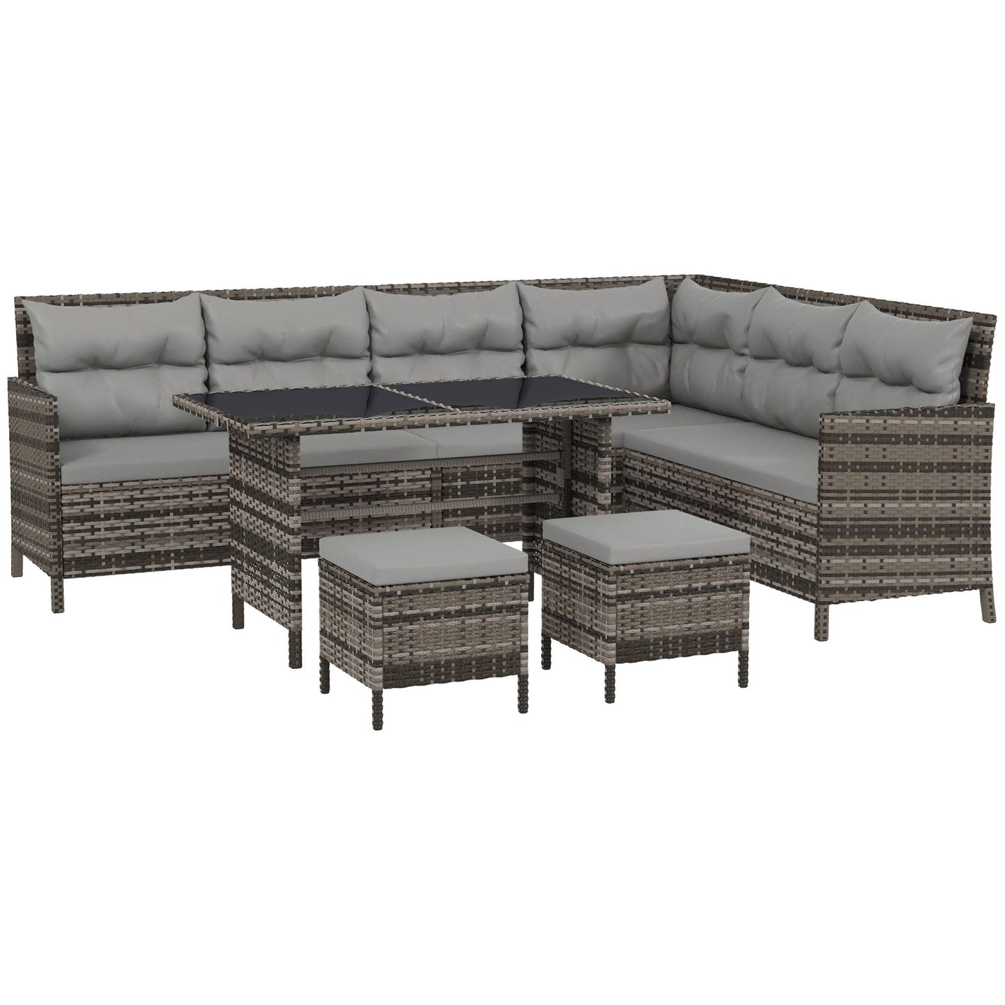 6pcs Outdoor Rattan Sofa Set Garden Wicker Sectional Couch Furniture Set with Dining Table and Chair Grey