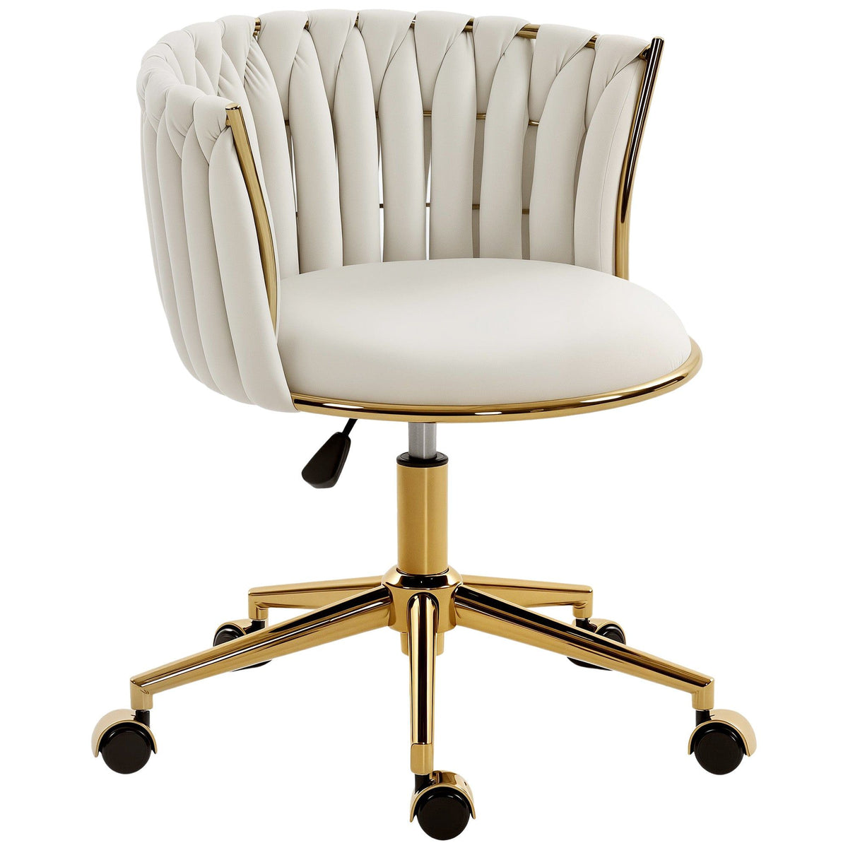 Woven Back Vanity Office Chair with Wheels - Cream White
