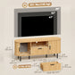 60" TV Stand with Curved Sliding Doors - Natural Wood