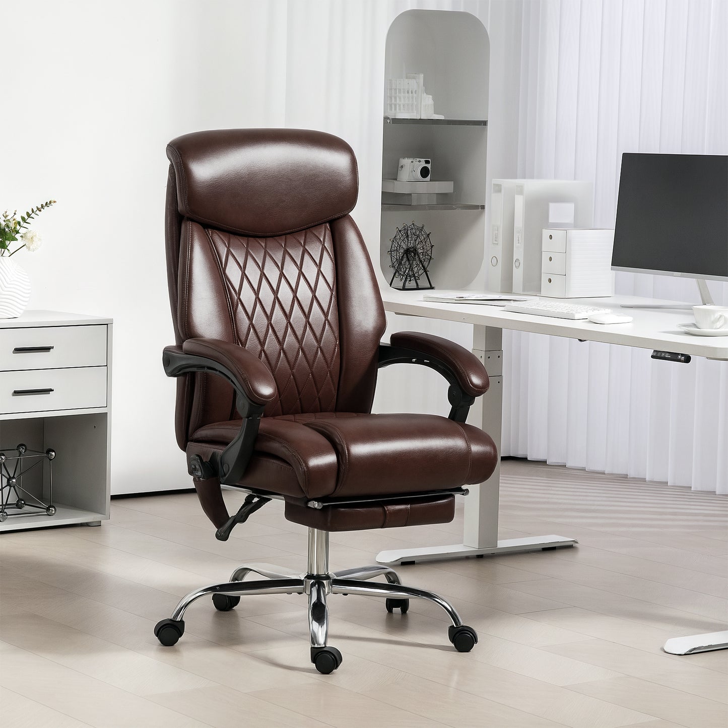6 Point Massage Office Chair with Remote, Ergonomic Reclining Computer Desk Chair with Footrest, Side Pocket, Dark Brown