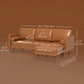Faux Leather Sectional Sofa Couch L-Shaped Corner Sofa Set with Footstool and 2 Bolster Pillows, Brown