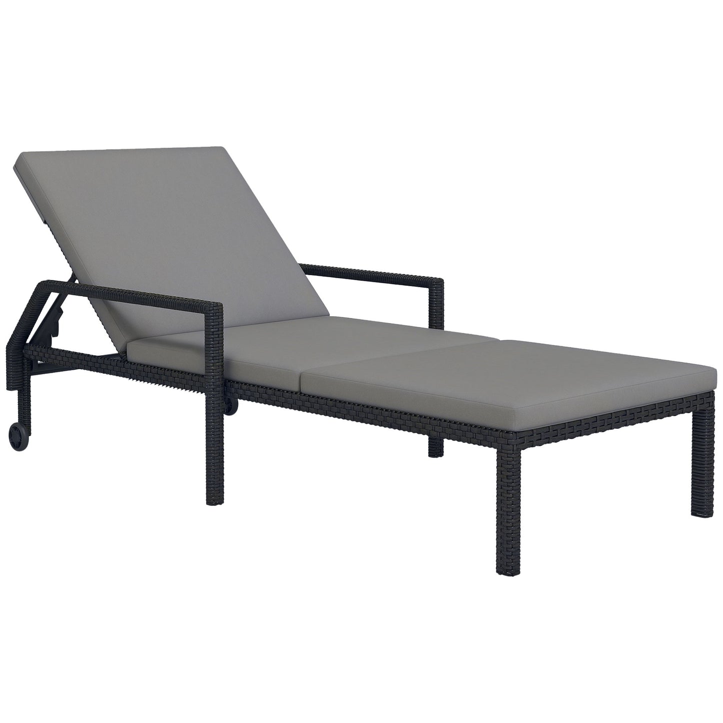 Wicker Chaise Lounger with 5-Level Adjustable Backrest, Light Grey