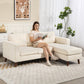 Sectional Sofa with Changeable Chaise Lounge, 3 Seat L-Shaped Sofa, Upholstered Couch for Small Space, Cream White