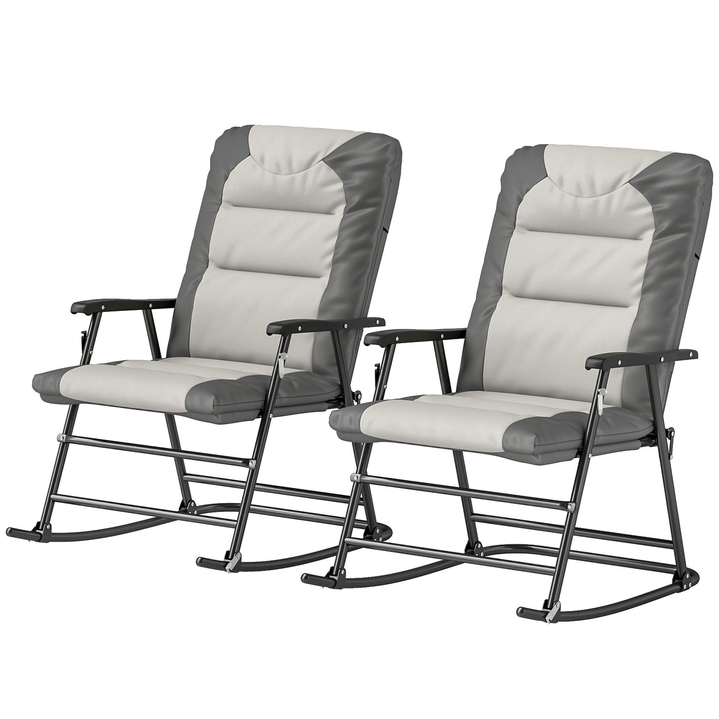 Folding Rocking Chair Set of 2 Padded Rockers with Armrest, Light Grey