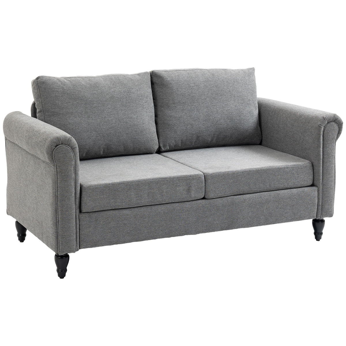 Vintage Loveseat, Upholstered Love Seat Furniture, Chenille-feel Fabric 2 Seater Sofa Couch with Rolled Arms, Gourd-Shaped Rubber Wood Legs for Living Room, Light Grey