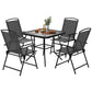 5 Pieces Outdoor Patio Dining Set with Glass Top Table and 4 Mesh Folding Chairs, Small Outdoor Patio Furniture, Grey
