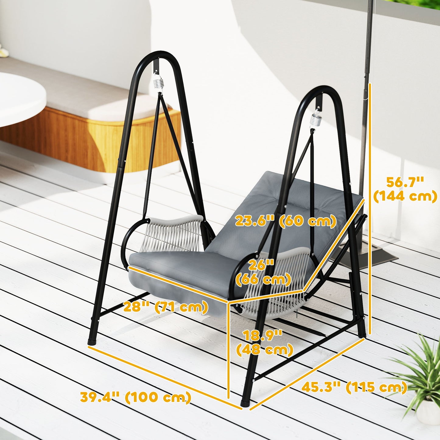 Rattan Hammock Chair with Stand Included, Hanging Swing Chair with Stand and Seat Cushion, Light Grey