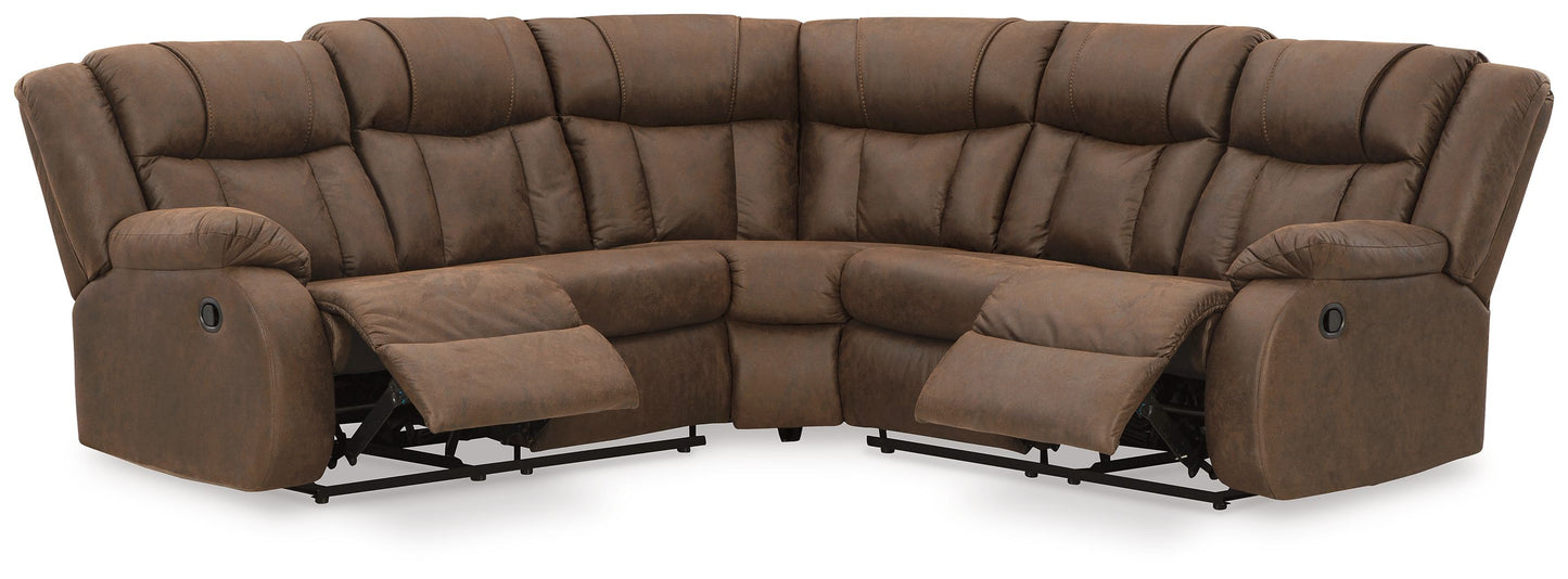 Trail Boys - Walnut - 2-Piece Reclining Sectional With Raf Reclining Loveseat - Faux Leather