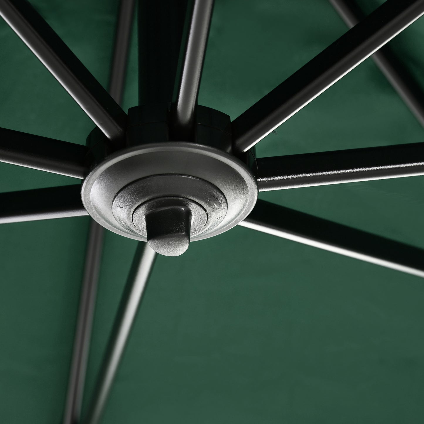 8' x 8' Square Cantilever Umbrella with 360° Rotation, Aluminum Outdoor Cantilever Market Parasol with Crank & Tilt, Garden Sun Canopy Shelter with Cross Base, Green