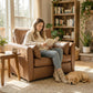 Accent Chair, PU Leather Armchair with Wide Seat, Spring Cushion, Rubberwood legs, 2 Pillows, Brown