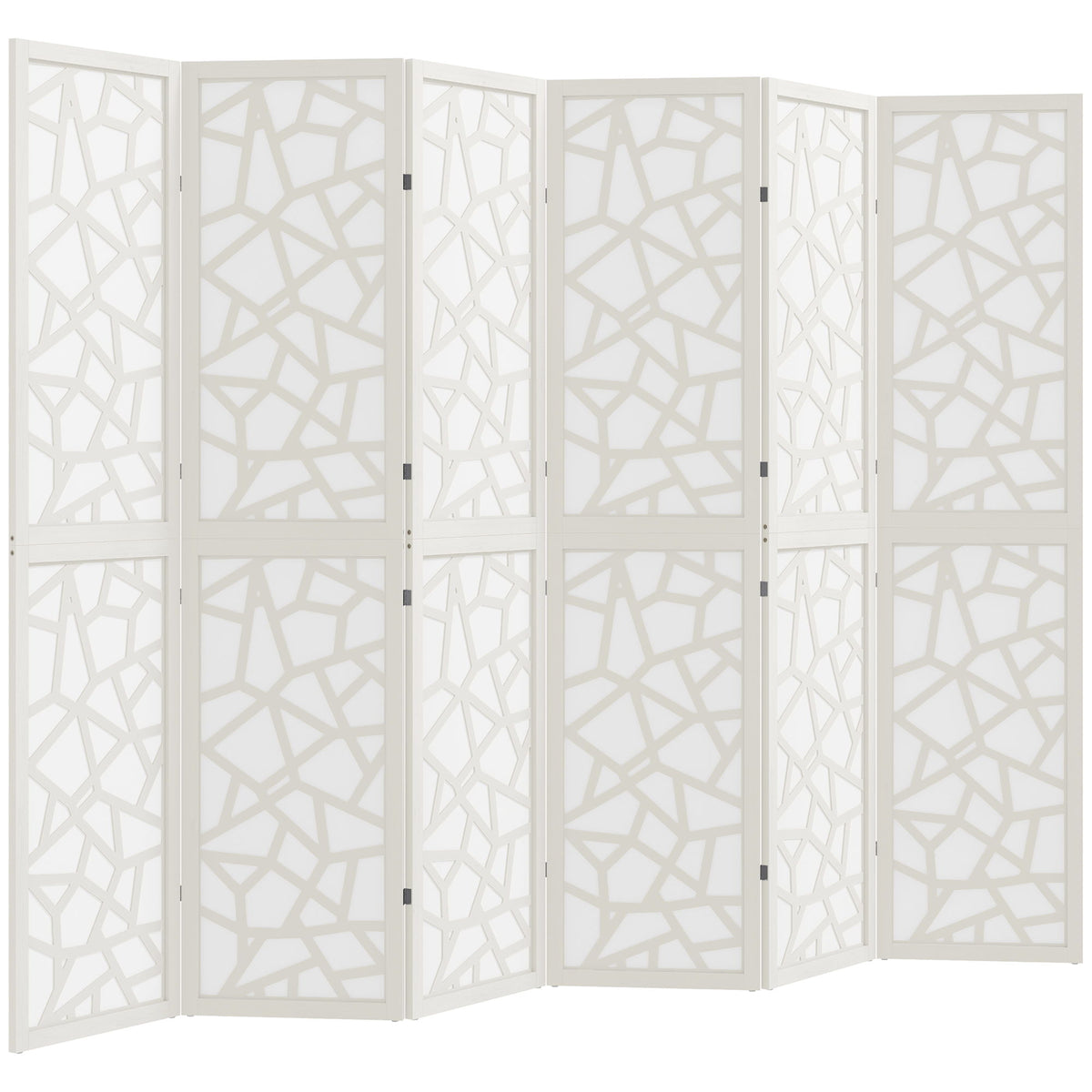 6 Panel Room Divider, 5.6 FT Lightweight Folding Privacy Screen with Geometric Pattern for Living Room, Bedroom, White