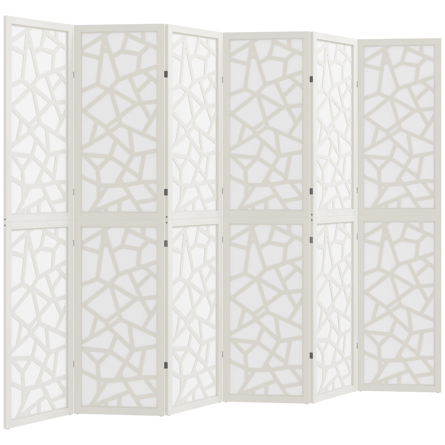 6 Panel Room Divider, 5.6 FT Lightweight Folding Privacy Screen with Geometric Pattern for Living Room, Bedroom, White