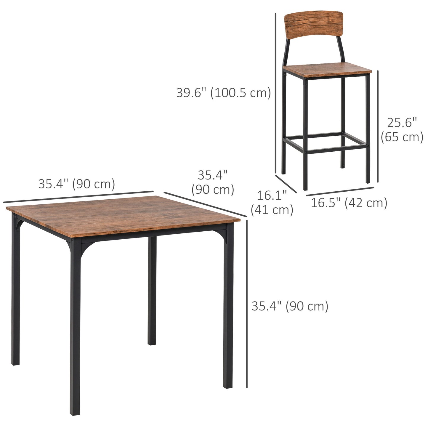 5-Piece Counter Height Bar Table and Chairs, Square Dining Table and Chairs Set for 4, Industrial Pub Table and Chairs