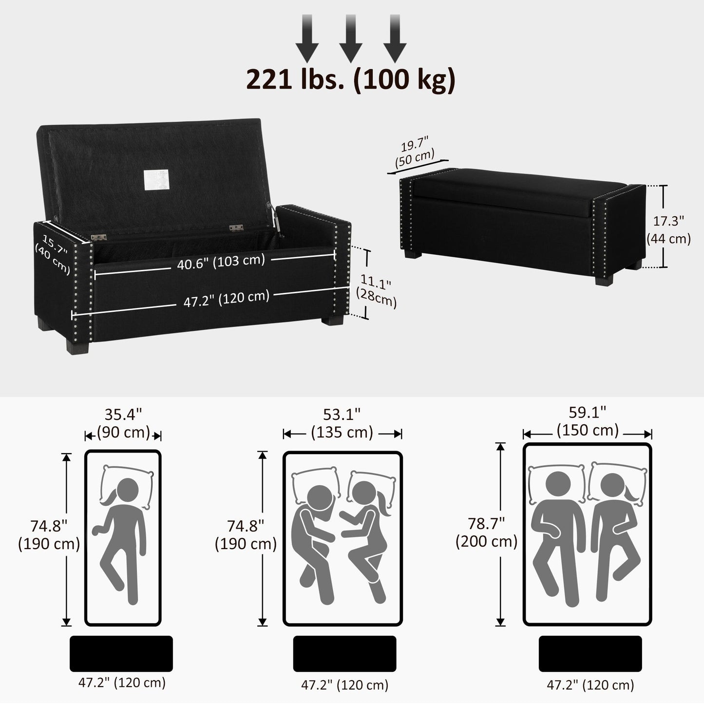 Flip Top Storage Bench Ottoman - Dark Grey