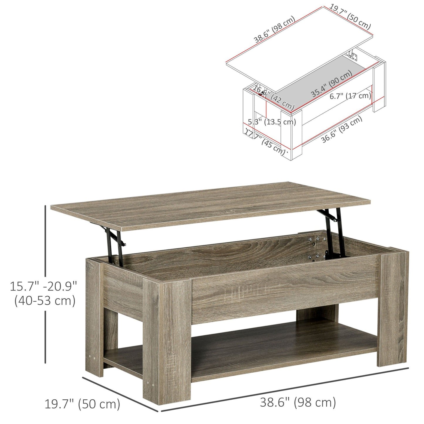 Lift Top Coffee Table with Hidden Storage - Grey