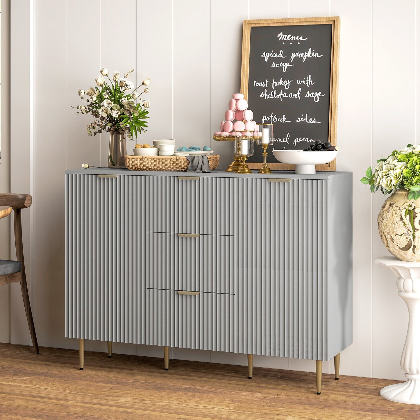 Sideboard Buffet Cabinet with 3 Drawers - Grey