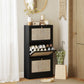 Rattan Shoe Storage Cabinet with 3 Flip Drawers and Adjustable Shelves, Entryway Shoe Cabinet for 18 Pairs, Black