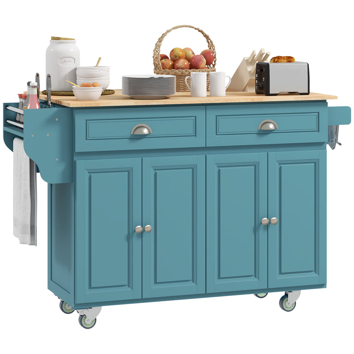 Rolling Kitchen Island with Drop Leaf - Light Blue