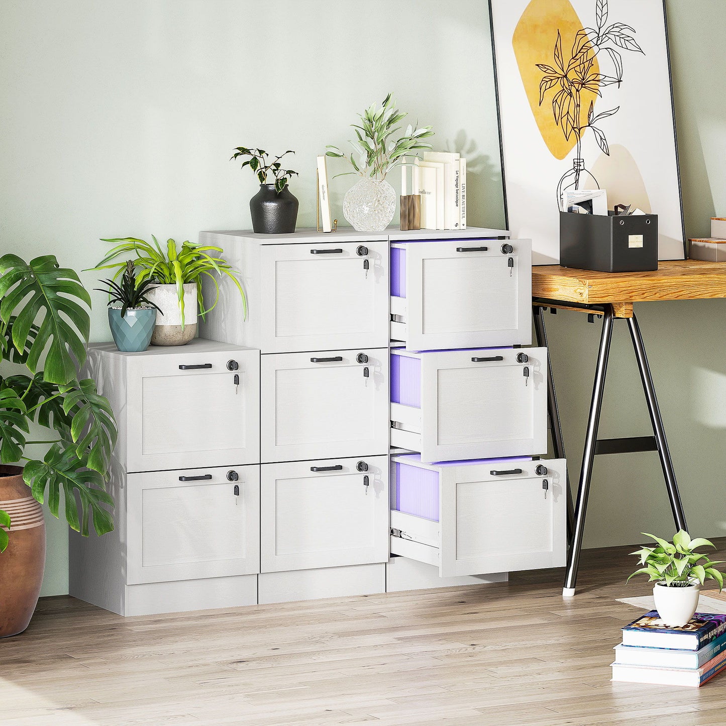 Vertical Filing Cabinet with 3 Drawers, Lock, File Cabinet for Home Office, A4 and Letter Size Files, White