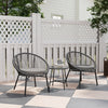 3 Piece Wicker Patio Furniture Set with Soft Seat Cushions, Tempered Glass Tabletop, Bistro Set for Garden, Black