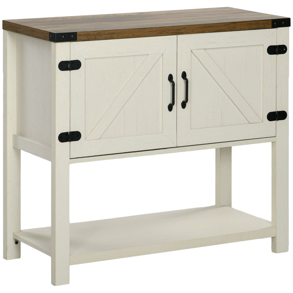 Farmhouse Kitchen Storage Cabinet, Free Standing Sideboard Console Table with Barn Doors, Bottom Shelf, White