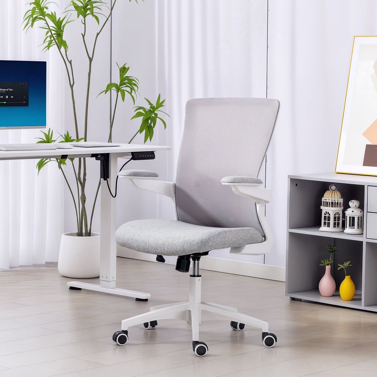 Ergonomic Office Chair with Lumbar Support and Flip-Up Arms - Grey
