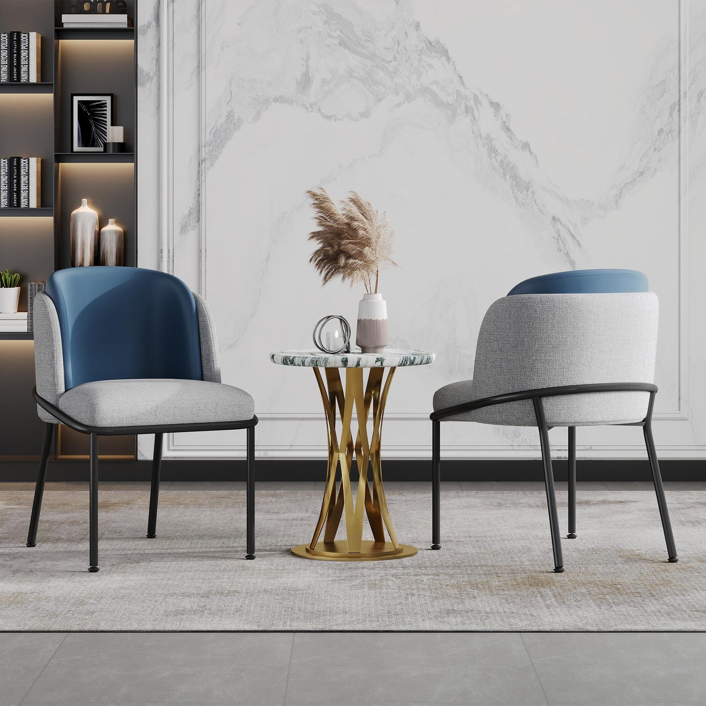 Set of 2 Dining Chairs with Ergonomic Curved-Back, Stylish Chairs Set with High-Density Foam Seat, 21.5'' L x 21.5'' W x 33.5'' H, Blue+Grey