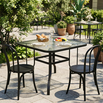 38" Square Dining Table with Tempered Glass and Umbrella Hole
