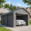 Metal Carport, Heavy Duty Garage Car Shelter with Galvanized Metal Roof and Removable Sidewalls, Light Grey