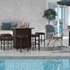 5 Pieces Patio Bar Set, Outdoor PE Rattan Wicker High Top Outdoor Table and Chairs Outdoor Bar Set with Tempered Glass Top Bar Table and Shelves, 4 Bar Chairs, Dark Brown