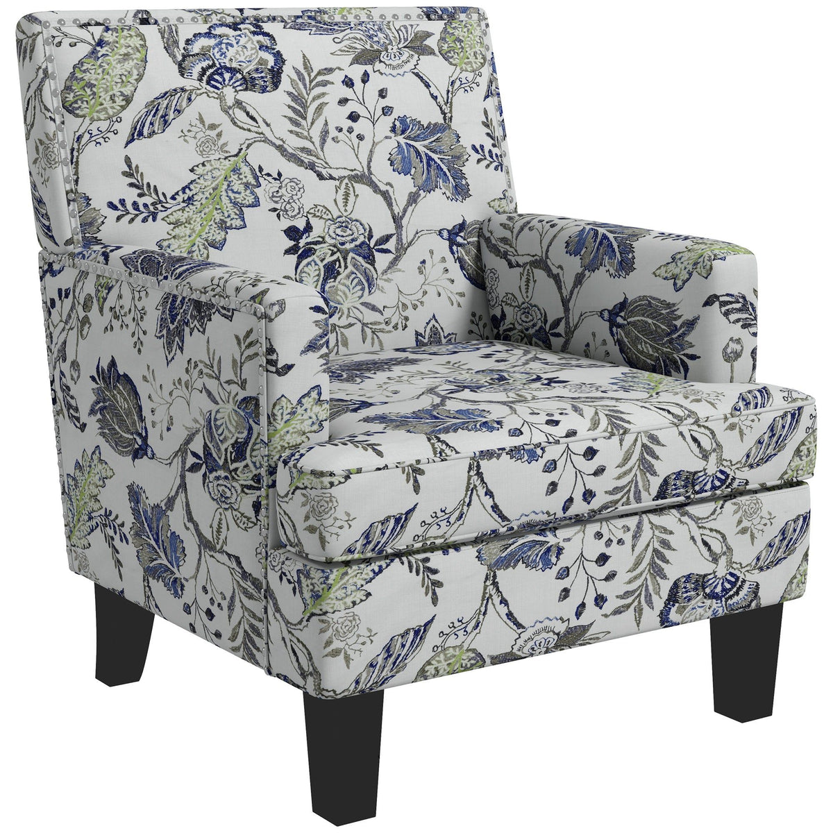 Floral Mid-Century Accent Chair with Nailhead Trim - Multicolour